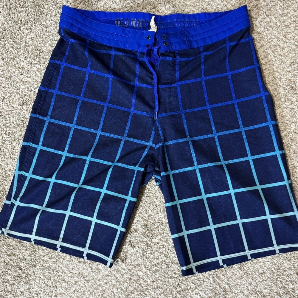 Old Navy Board Shorts Mens 34 Plaid Swim Trunks Drawstring Bathing Suit